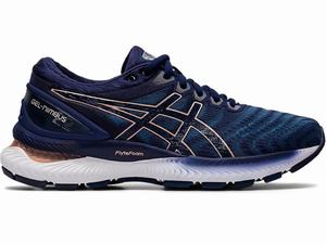 Asics GEL-NIMBUS 22 Hardloopschoenen Dames Grijs Donkerblauw | 738-ZBPHIS