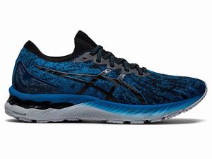 Asics GEL-NIMBUS 23 KNIT Hardloopschoenen Heren Zwart Blauw | 230-LXYTNZ