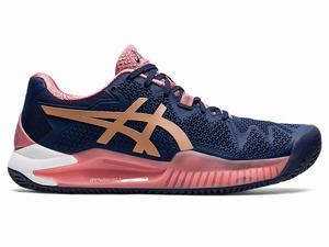 Asics GEL-RESOLUTION 8 CLAY Tennisschoenen Dames Roze Donkerblauw Goud | 013-ARKCDZ