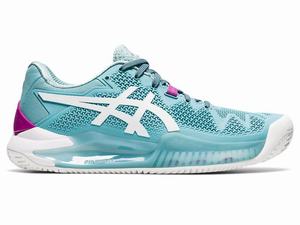 Asics GEL-RESOLUTION 8 CLAY Tennisschoenen Dames Wit Blauw | 986-YOALDZ